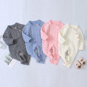 Baby Boy / Girl Solid Knitted Long-sleeve Jumpsuit