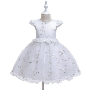 Baby / Toddler Girl Pretty Floral Embroidery Solid Tulle Party Dress