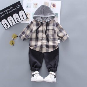 Trendy Baby Boy Drawstring Hooded Top and Pants Set