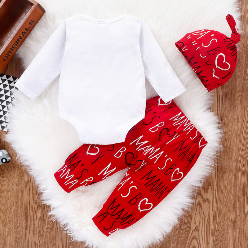 Baby Valentine Letter Print Bodysuit and Pants with Hat Set
