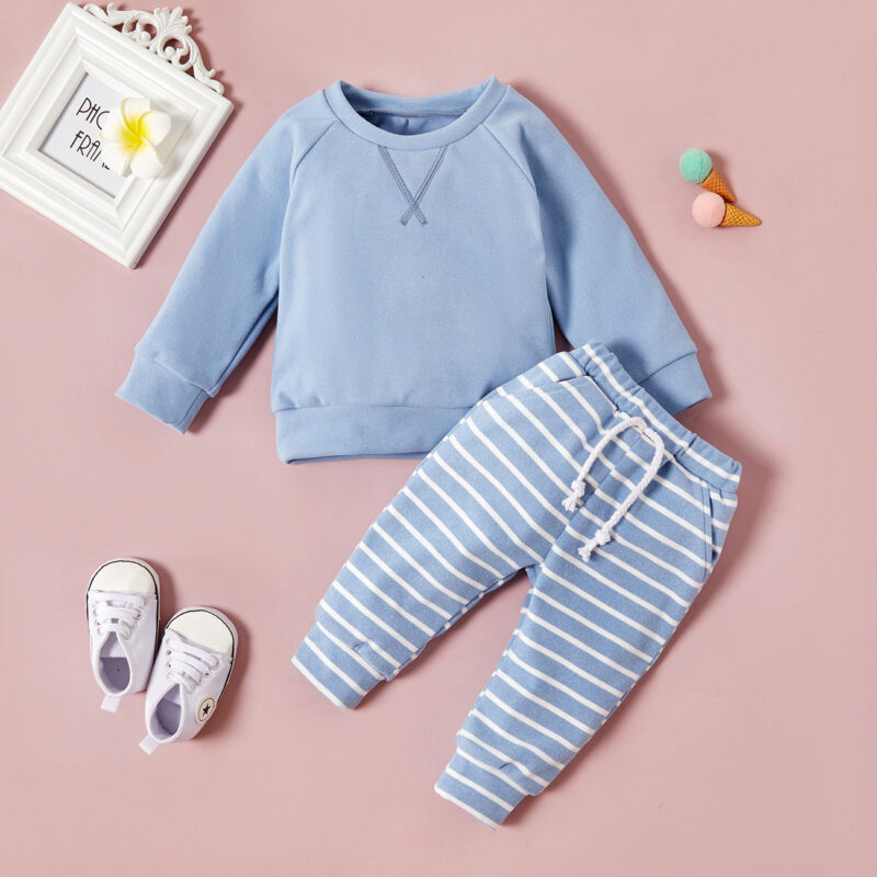 Solid Top and Striped Pants Set