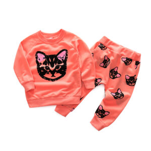 Baby / Toddler Cat Print Sweatshirt and  Cropped Pants Sets