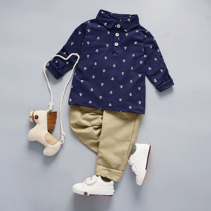 Toddler Boy Anchor Print Long-sleeve Shirt and Pants Set