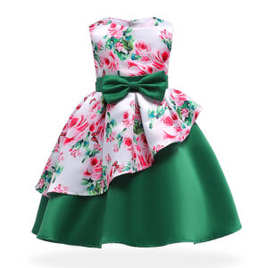 Baby / Toddler Girl Stylish Leaf Print Layered Bowknot Party Dress