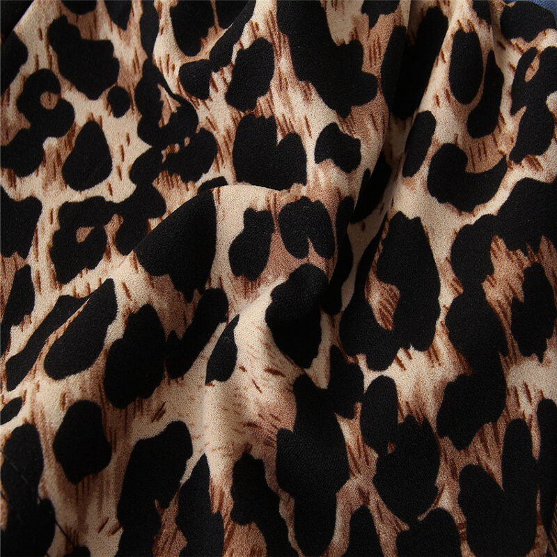 Leopard Print Denim Bellbottom Pants