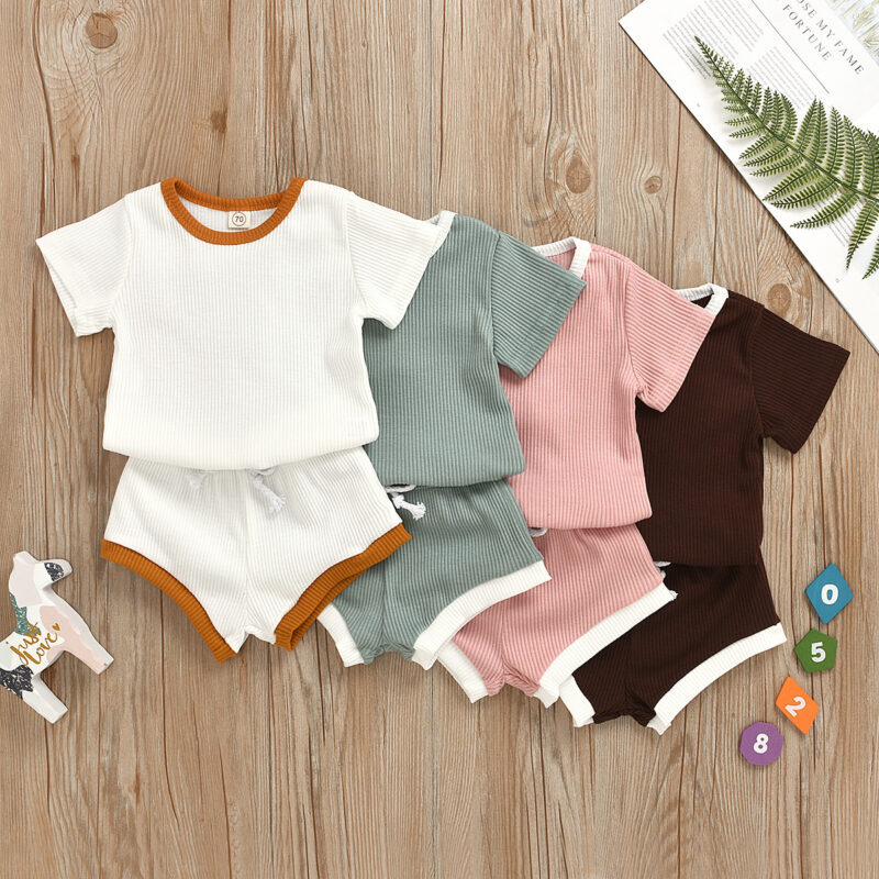 Baby Breathable Solid Top and Shorts Set with Drawstring