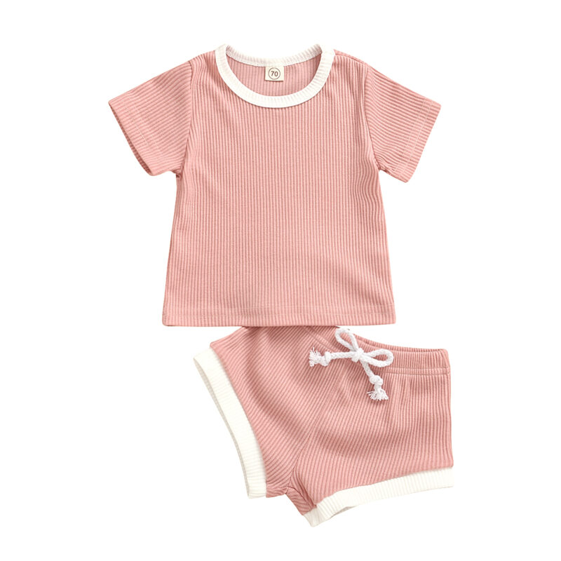 Baby Breathable Solid Top and Shorts Set with Drawstring