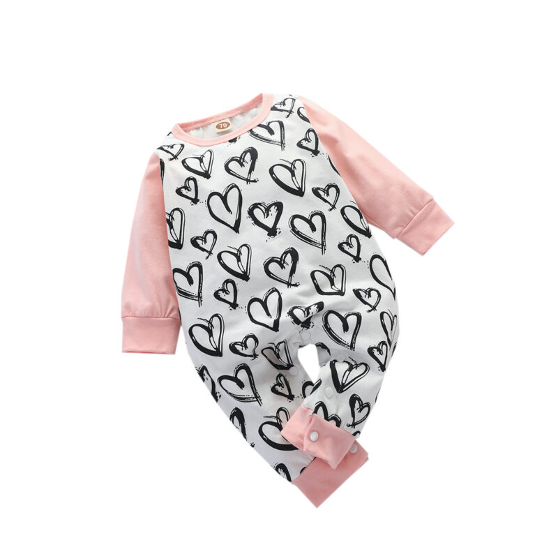 Baby Pretty Heart Allover Print Long-sleeve Jumpsuits