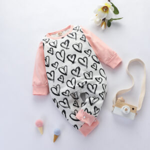 Baby Pretty Heart Allover Print Long-sleeve Jumpsuits