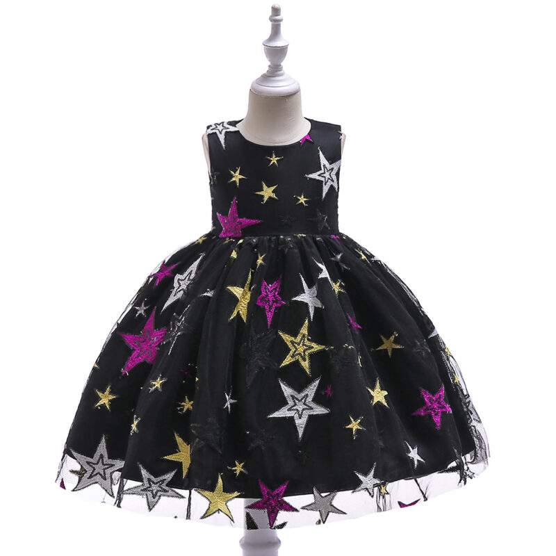 Toddler Girl Stars Embroidery Bowknot Decor Sleeveless Party Dress