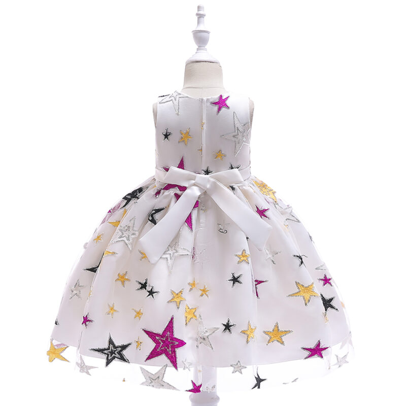 Toddler Girl Stars Embroidery Bowknot Decor Sleeveless Party Dress