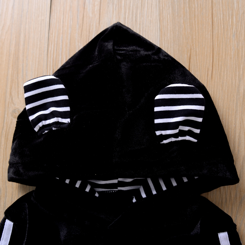 2-piece Baby / Toddler Striped Rabbit Ear Hoodie and Velvet Pants Set