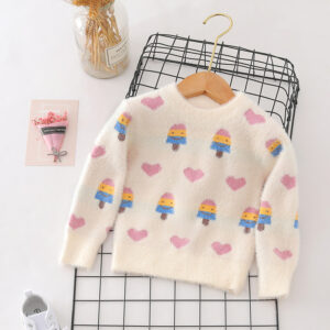 Baby / Toddler Girl Ice-cream Heart Pattern Fluff Velvet Sweater