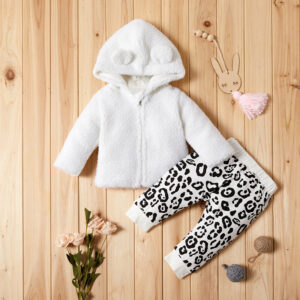 Baby Adorable Fleece Coat and Leopard Print Pants Set