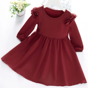 Baby / Toddler Girl Solid Ruffled Long-sleeve Dress