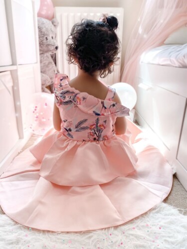 Toddler Girl's Floral Print Off Shoulder Party Dress photo review