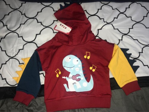 Adorable Dino Print Hooded Pullover for Toddler Boy photo review