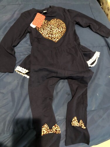 Baby Girls Leopard Print Lace Hem Dress and Bow Decor Pants photo review