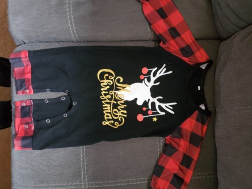 Baby Merry Christmas Elk Plaid Jumpsuit photo review