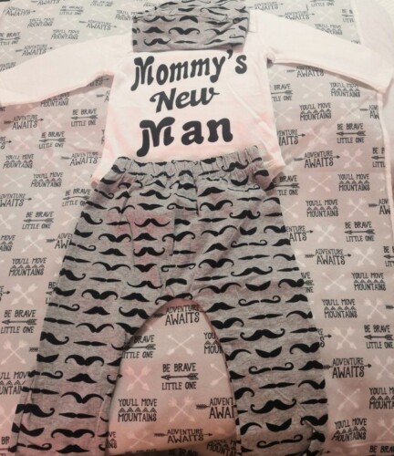 3-piece Baby Boy MOMMY'S NEW MAN Print Bodysuit and Moustache Pants with Hat Set photo review