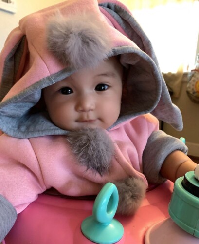 Sweet Rabbit Ears Hooded Long-sleeve Coat for Baby Girls photo review