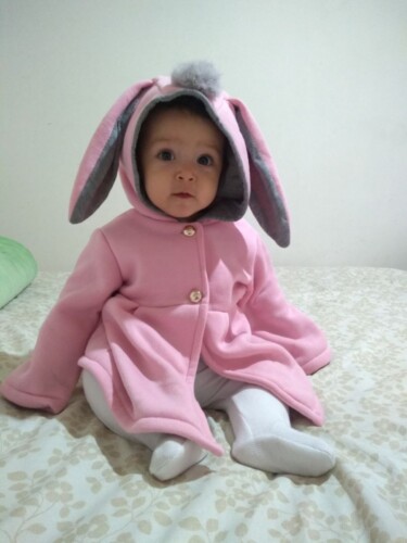 Sweet Rabbit Ears Hooded Long-sleeve Coat for Baby Girls photo review