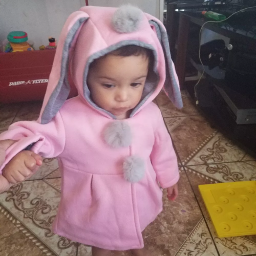 Sweet Rabbit Ears Hooded Long-sleeve Coat for Baby Girls photo review