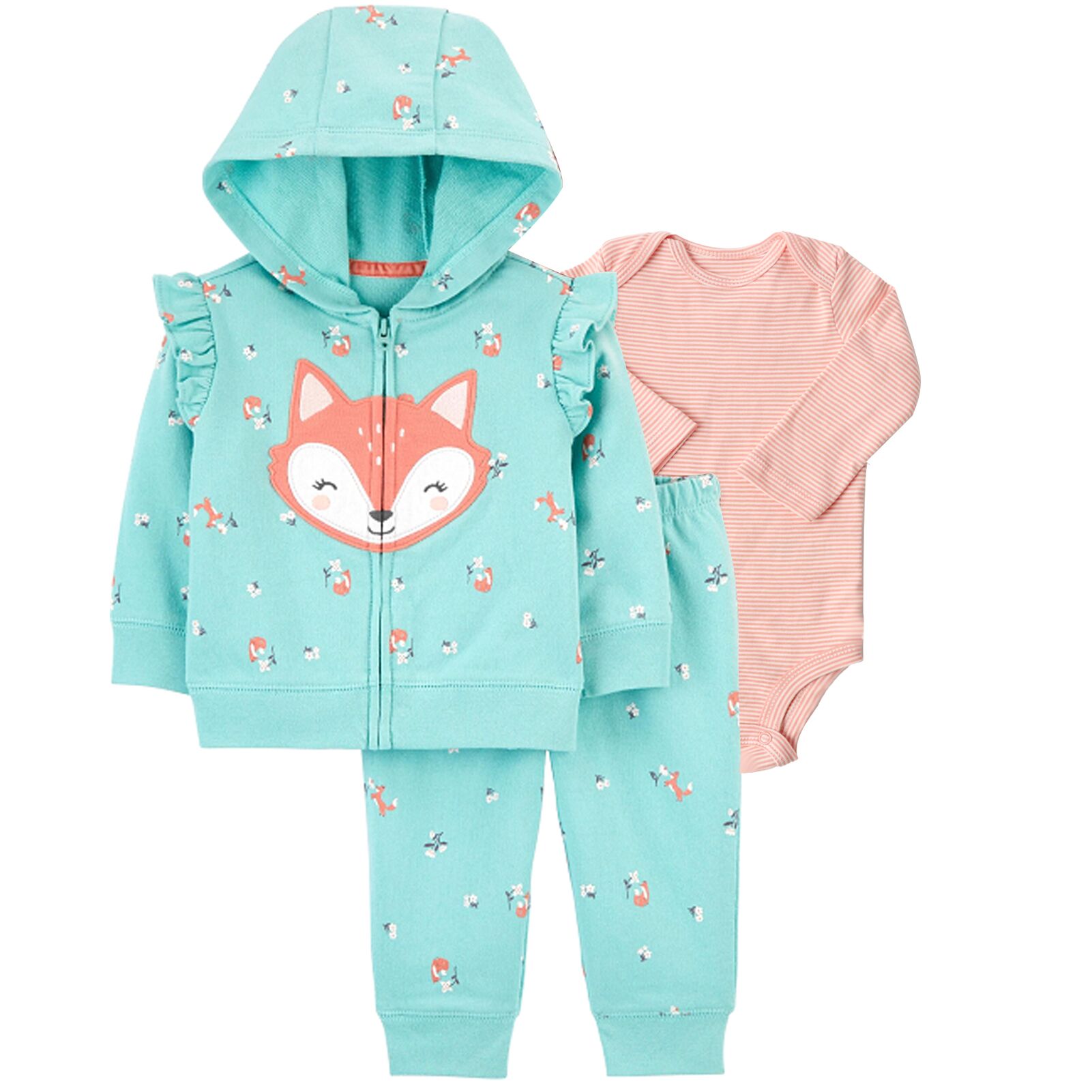 Autumn Infant Baby Cotton Long Sleeve Jumpsuit 3 pieces Fox Style