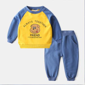 Toddler Girl/boy Long Sleeve Top Pant two-piece (Bear)