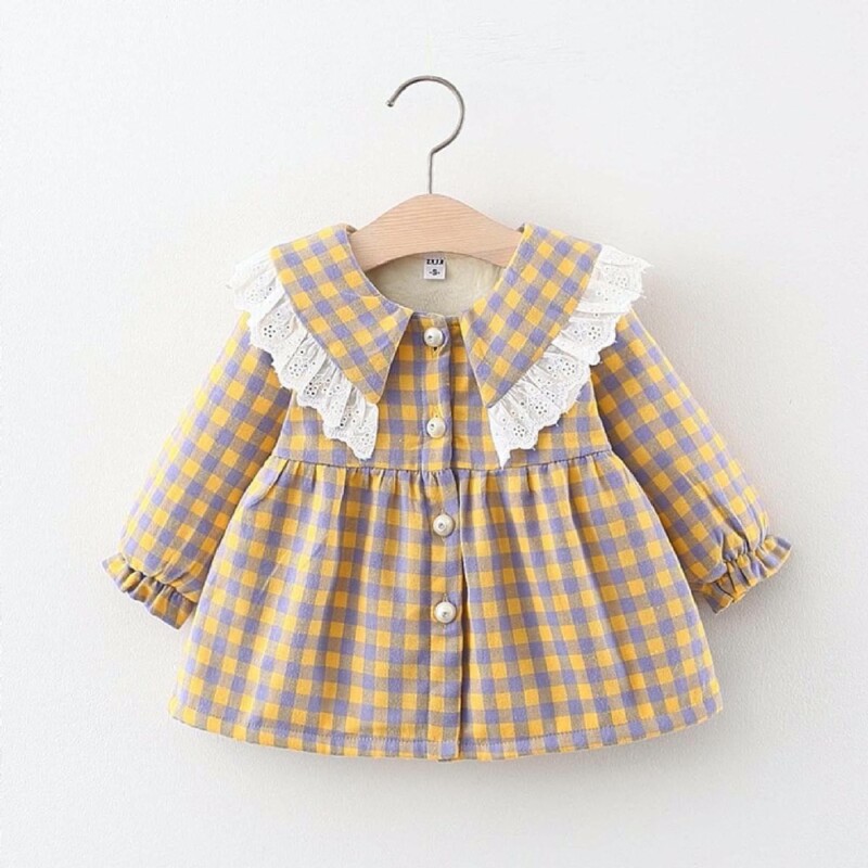 Autumn and winter Baby Toddler Kid girls padded dress (solid color plaid)