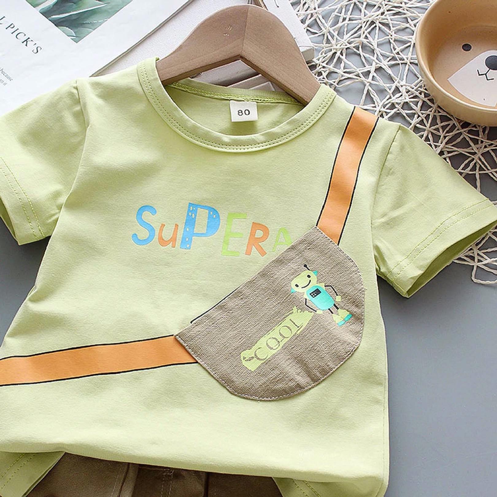 Baby Toddler boy short-sleeve T-shirt striped shorts two-piece suit (Backpack pattern) - Image 3