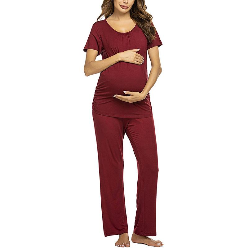 Maternity Solid Short-sleeve Breastfeeding Suit