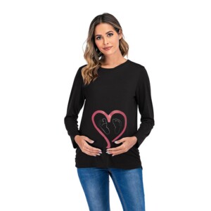 Round Neck Love Print Long-sleeve Maternity Shirt