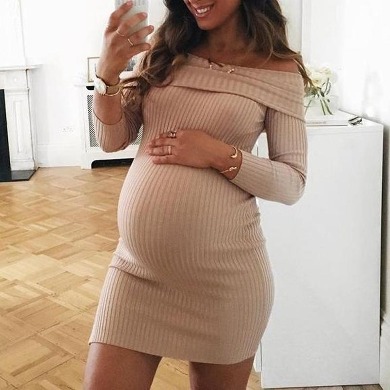 Solid One-shoulder Dress for Maternity