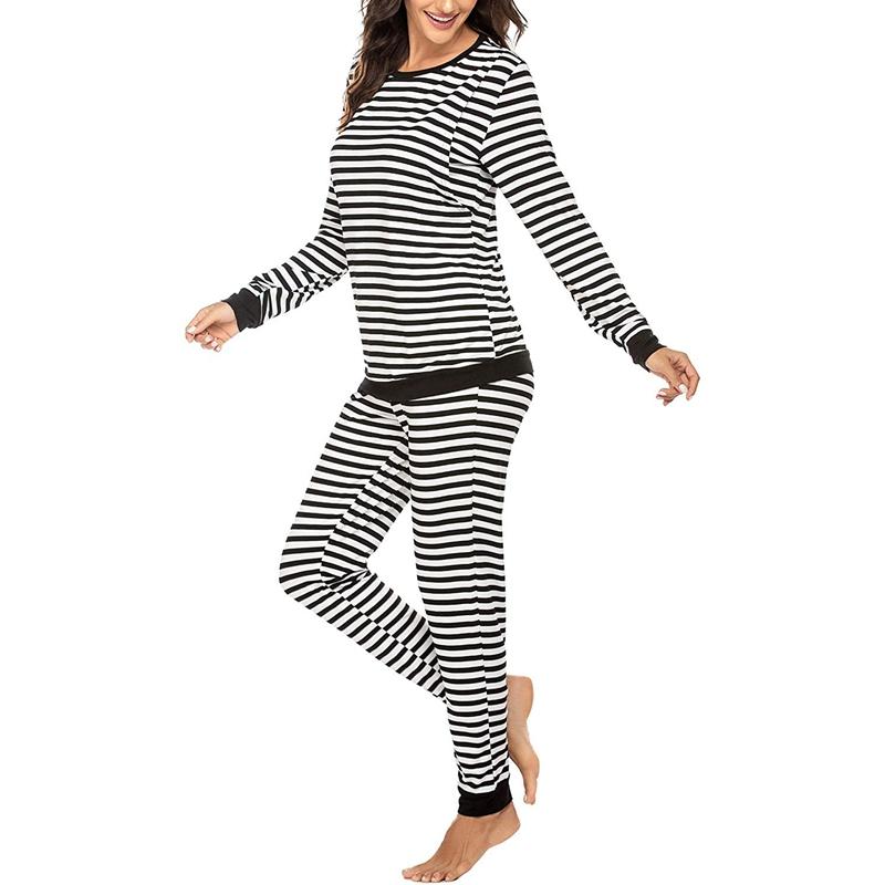 Striped Long-sleeve Nursing Pajamas Set