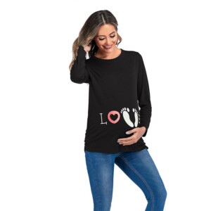 Love Print Long-sleeve Maternity Shirt