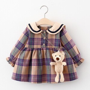 Plaid Lapel Collar Dress for Toddler Girl