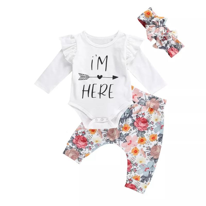 3-piece Letter Pattern Bodysuit & Pants & Headband for Baby Girl