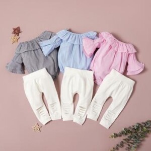 Two-piece Cotton Ripped Pants Suit for Baby Girl