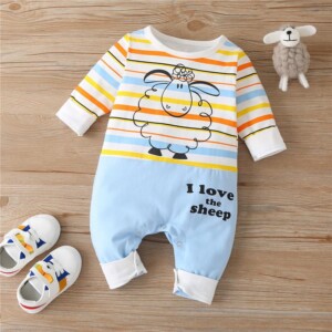 Striped Sheep Pattern Jumpsuit for Baby Boy