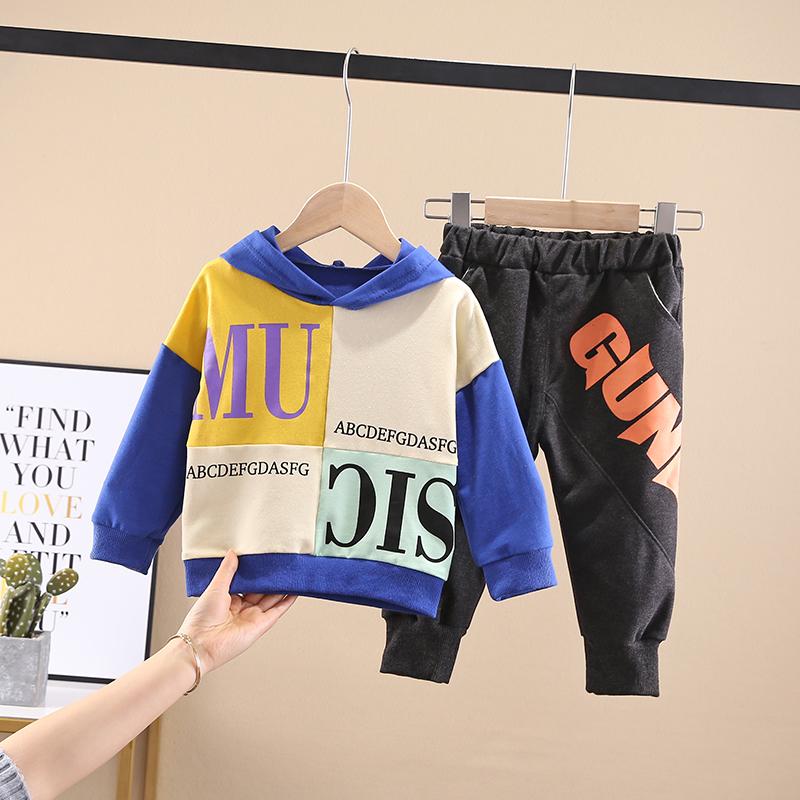 2-piece Color-block Letter Pattern Hoodie &amp; Pants for Toddler Boy