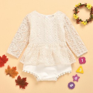 Solid Lace Tassel Bodysuit for Baby Girl