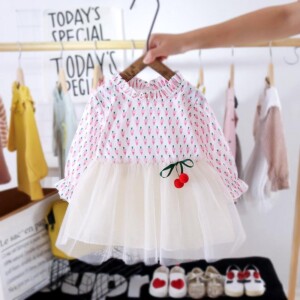 Floral Printed Patchwork Tulle Dress for Toddler Girl
