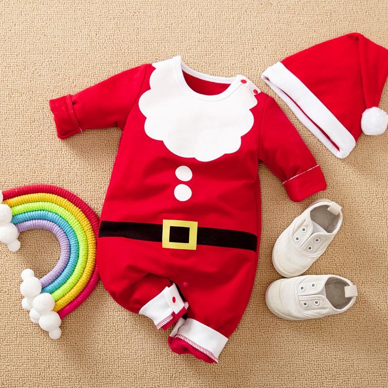 2-piece Christmas Color-block Jumpsuit &amp; Hat for Baby Boy