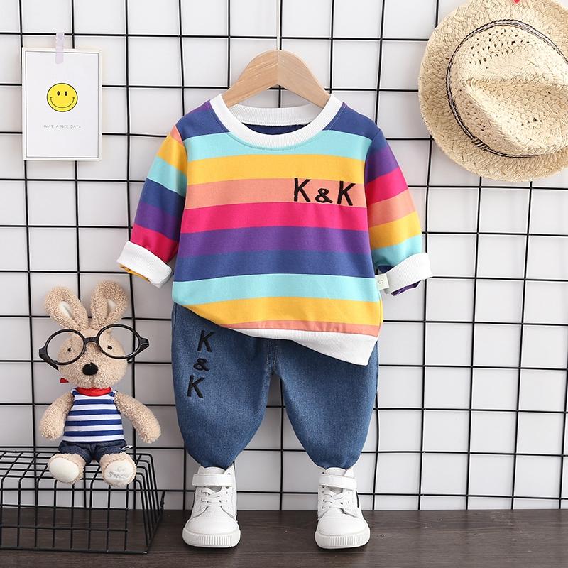2-piece  Color Stripes Sweatshirt &amp; Jeans for Toddler Girl