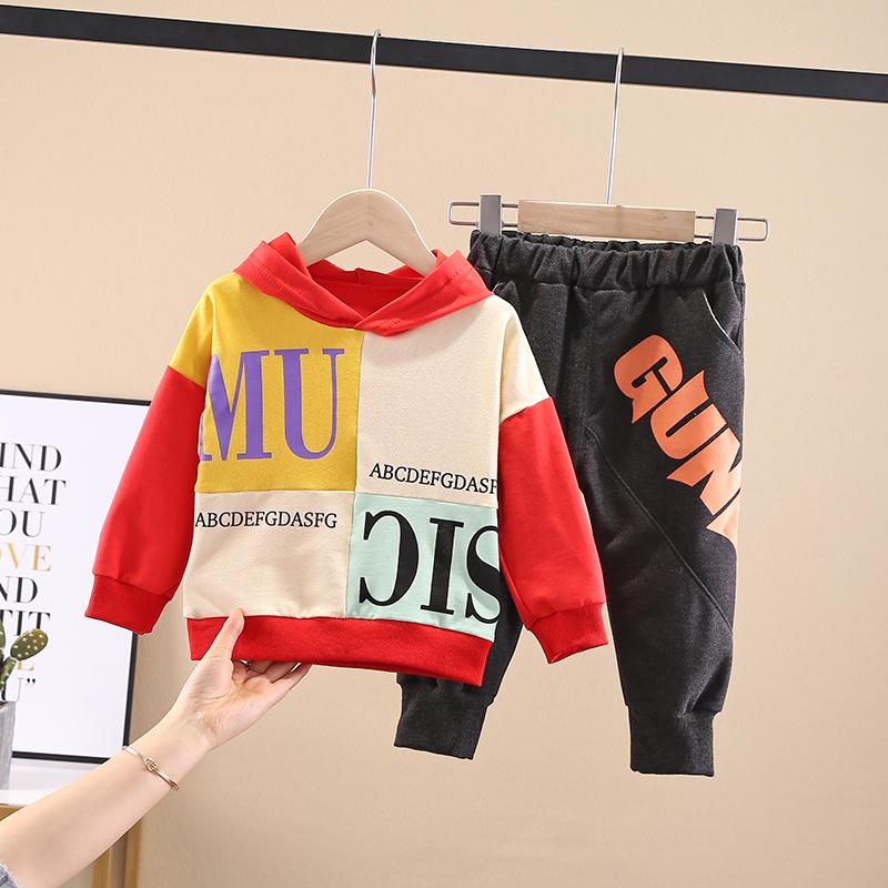 2-piece Color-block Letter Pattern Hoodie &amp; Pants for Toddler Boy