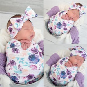 3-piece Floral Printed Baby Photographic Clothing & Hat & Headband
