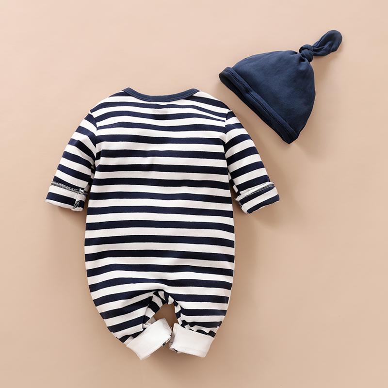 2-piece Baby Long-sleeved Penguin Striped Jumpsuit and Hat