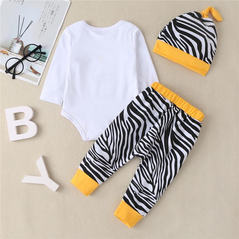 3-piece Zebra Pattern Bodysuit with Hat & Zebra Stripe Print Pants for Baby