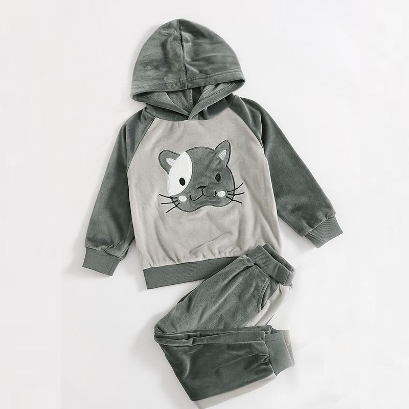 2-piece Cat Pattern Hoodie & Pants for Toddler Girl